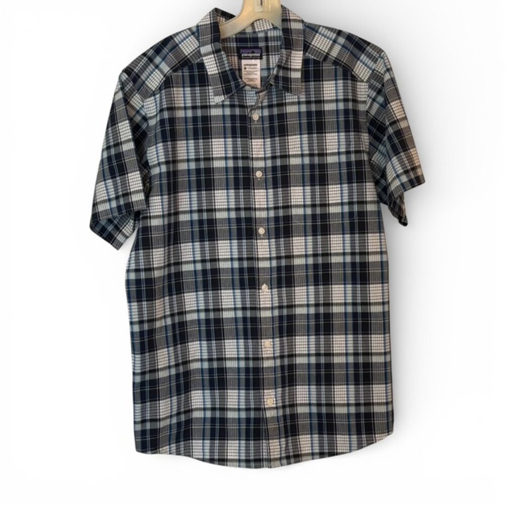 Patagonia Men's Organic Cotton Blue Plaid Button Up Short Sleeve Size L plaid